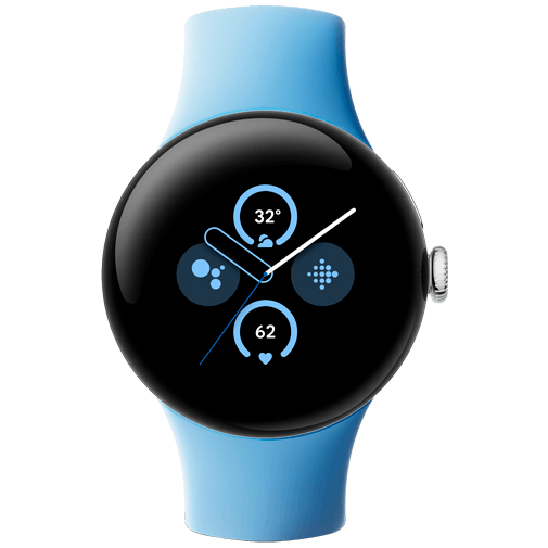 Google Pixel Watch 2 Zilver (Blauwe Siliconenband) 